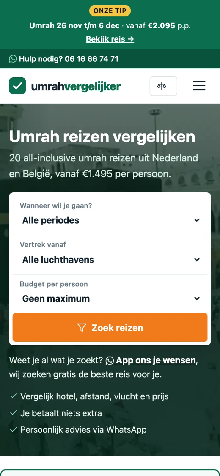 Umrah Vergelijker op mobiel